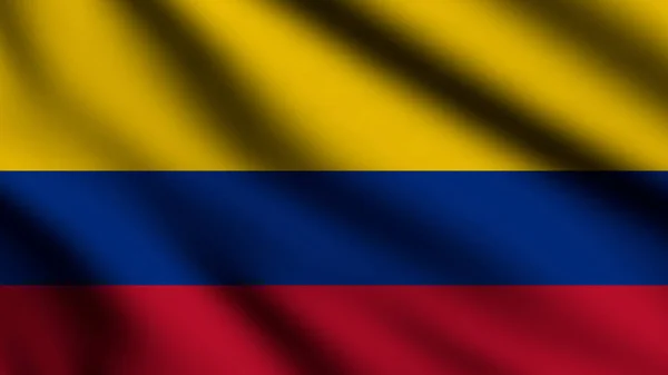 Colombian flag blowing in the wind. Full page Colombia flying flag. 3d illustration