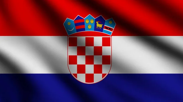 クロアチアの国旗が風に吹かれて フルページクロアチア飛行旗 3Dイラスト — ストック写真
