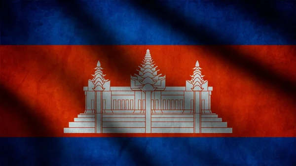 Bandiera Cambogia Sventola Nel Vento Con Sfondo Stile — Foto Stock