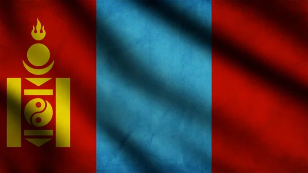 带着3D风格的背景 在风中飘扬着蒙古国旗 — 图库照片