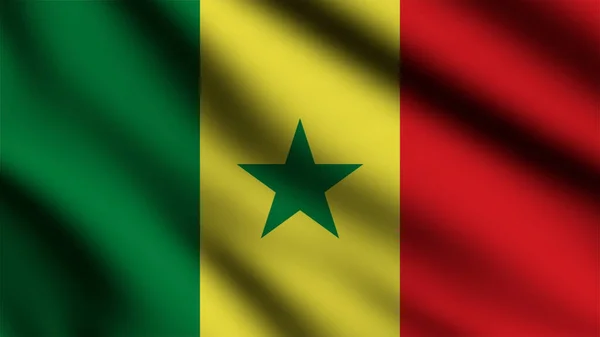 Senegal Bayrağı Rüzgarda Sallanıyor — Stok fotoğraf