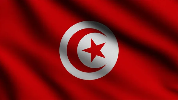 3Dスタイルの背景を持つ風に揺れるチュニジアの国旗 — ストック写真