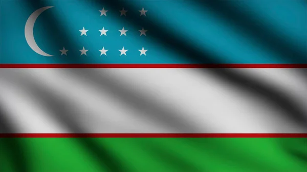 Прапор Узбекистану Розмахує Вітром Позолоченим Фоном — стокове фото