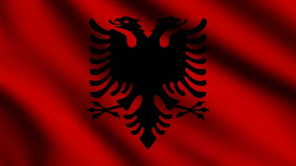 Arnavutluk Bayrağı Rüzgarda Dalgalanırken Tarzı Arka Planda — Stok fotoğraf