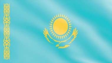 Rüzgarda Kazakistan bayrağı, 3D Bayrak Dalgalanan Animasyon 4K Görüntü