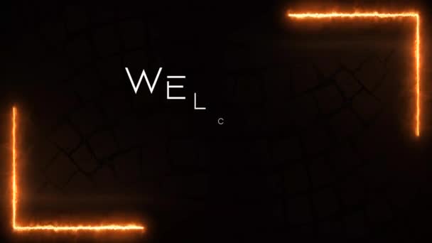 Welcome February Animation Fire Text Effect Dark Brick Wall — Video Stock