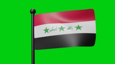 Irak 'ın Ulusal Bayrak Dalgalanması Luma Matte ile Yeşil Ekranda