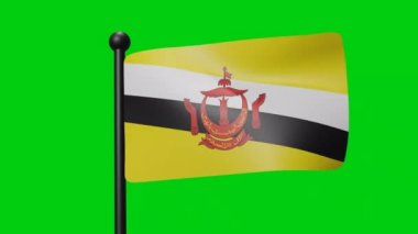 3d Flag Of  Brunei Waving In The Wind on Green Screen With Luma Matte