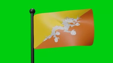 Bhutan 'ın 3D Bayrağı Rüzgarda Dalgalanıyor Luma Matte ile Yeşil Ekranda