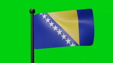 3d Flag Of Bosnia Waving In The Wind on Green Screen With Luma Matte