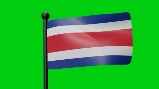 Flag Animation Costa Rica Waving Wind Green Screen Luma Matte — Vídeo de Stock