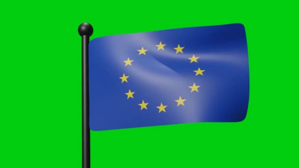 European Union Flag Waving Animation Wind Green Screen Luma Matte — Video Stock