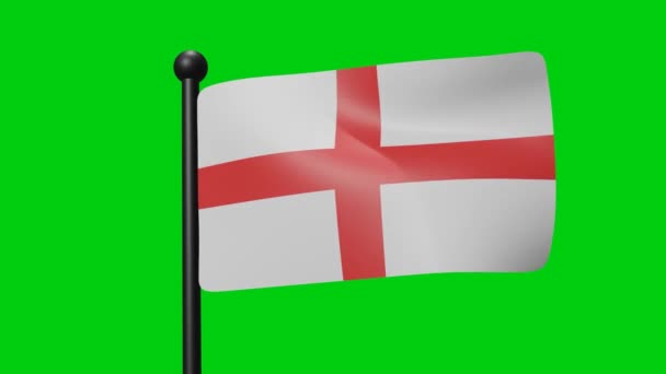 Σημαία Αγγλίας Κυματίζει Animation Στον Άνεμο Πράσινη Οθόνη Luma Matte — Αρχείο Βίντεο