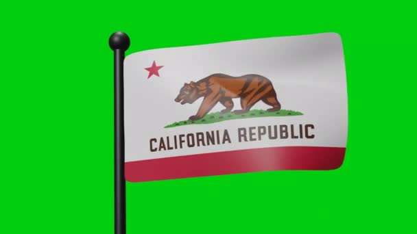 Flagga Kalifornien Vifta Vinden Grön Skärm Med Luma Matt — Stockvideo