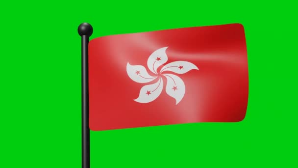 Hong Kong National Flag Waving Animation Wind Green Screen Luma — Vídeos de Stock