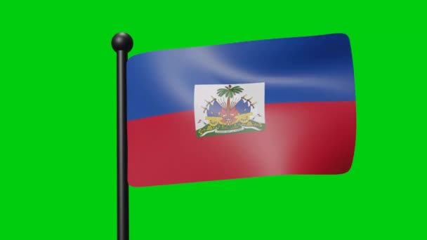 Haiti National Flag Viftande Animation Vinden Grön Skärm Med Luma — Stockvideo
