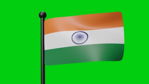 India National Flag Waving Animation Wind Green Screen Luma Matte — Vídeos de Stock
