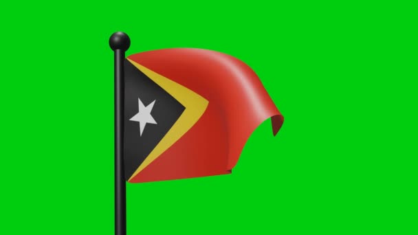 Östtimor Leste Flagga Viftande Animation Vinden Grön Skärm Med Luma — Stockvideo