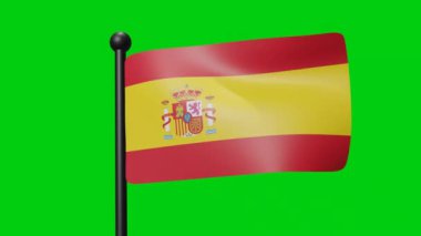 Spain Flag Waving in Slow Motion on the green background. 3D Render Flag. National Day Celebration