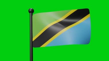 Tanzania Flag Waving in Slow Motion on the green background. 3D Render Flag. National Day Celebration