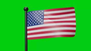 United State Flag Waving in Slow Motion on the green background. 3D Render Flag. National Day Celebration