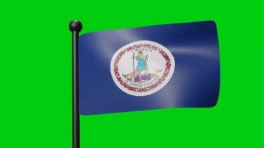 Virginia Flag Waving in Slow Motion on the green background. 3D Render Flag. National Day Celebration