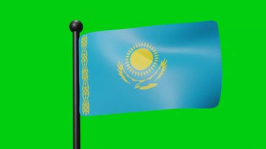 Kazakhstan Flag Waving in Slow Motion on the green background. 3D Render Flag. National Day Celebration
