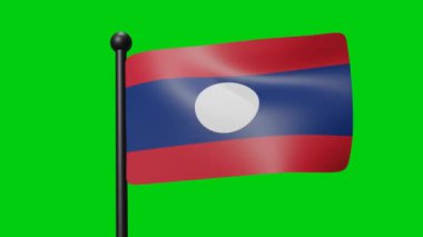 Laos Flag Waving in Slow Motion on the green background. 3D Render Flag. National Day Celebration