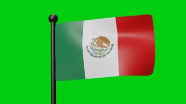 Mexico Flag Waving in Slow Motion on the green background. 3D Render Flag. National Day Celebration