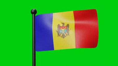 Moldova Flag Waving in Slow Motion on the green background. 3D Render Flag. National Day Celebration