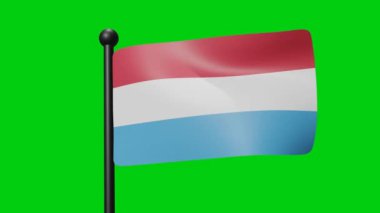 Luxembourg Flag Waving in Slow Motion on the green background. 3D Render Flag. National Day Celebration