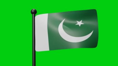 Pakistan Flag Waving in Slow Motion on the green background. 3D Render Flag. National Day Celebration