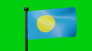 Palau Flag Waving in Slow Motion on the green background. 3D Render Flag. National Day Celebration