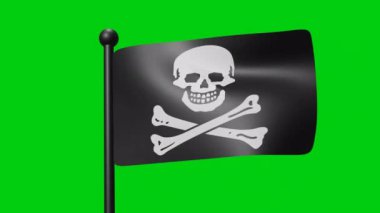 Pirates Flag Waving in Slow Motion on the green background. 3D Render Flag
