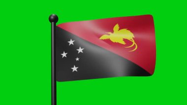 Papua New Guinea Flag Waving in Slow Motion on the green background. 3D Render Flag. National Day Celebration
