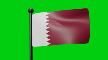 Qatar Flag Waving in Slow Motion on the green background. 3D Render Flag. National Day Celebration