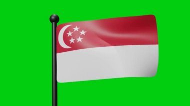 Singapore Flag Waving in Slow Motion on the green background. 3D Render Flag. National Day Celebration