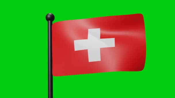 Switzerland Flag Waving Slow Motion Green Background Render Flag National — Αρχείο Βίντεο