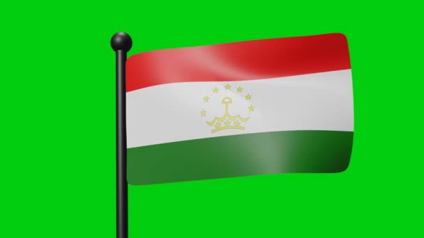 Tajikhistan Flag Waving Slow Motion Green Background Render Flag National — Αρχείο Βίντεο