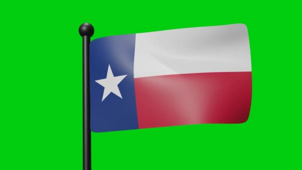 緑の背景のスローモーションでテキサス州旗の波 3Dレンダリングフラグ ナショナルデーのお祝い — ストック動画