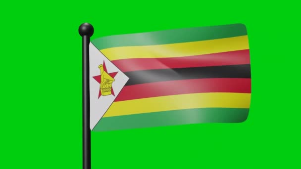 Zimbabwe Flag Waving Slow Motion Green Background Render Flag National — Stock video