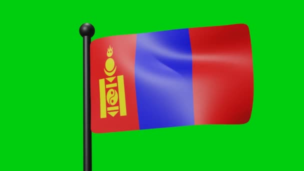 蒙古国旗在绿色背景上慢动作飘扬 3D渲染旗帜 国庆庆祝活动 — 图库视频影像