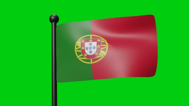 Portugal Flag Waving Slow Motion Green Background Render Flag National — Wideo stockowe