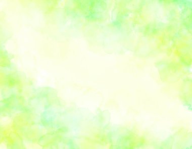 hand painted green yellow watercolor background with sky and clouds shape