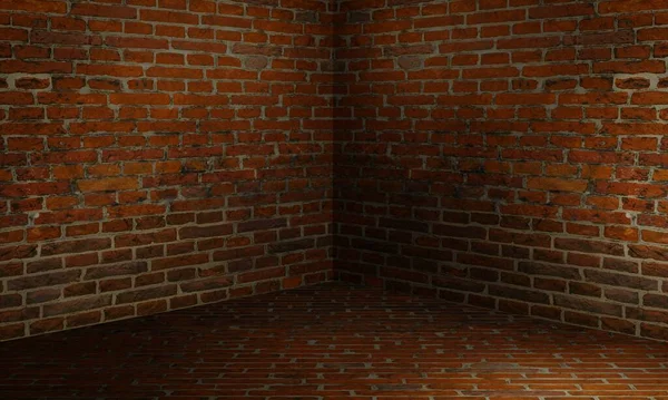 Rogu Pustego Pokoju Czerwonej Cegły Ściany Podłogi — Zdjęcie stockowe