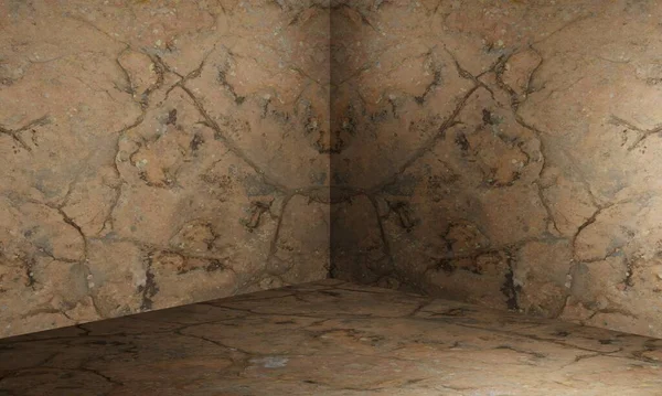砂石の壁の床と空の部屋の隅 — ストック写真