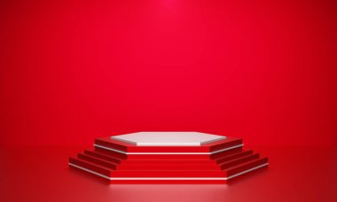 Duvar odası arkaplanındaki 3D podyum görüntüleme