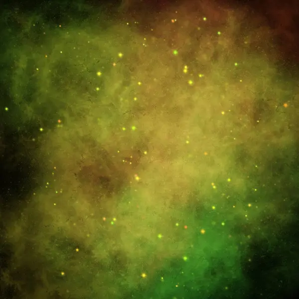 Amarelo Nebulosa Verde Estrelas Fundo — Fotografia de Stock