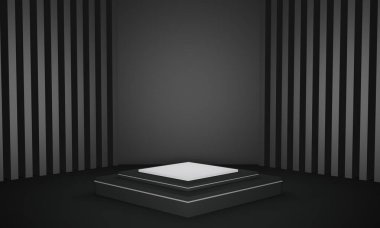 Siyah çizgili arka planda modern 3D canlandırma podyumu