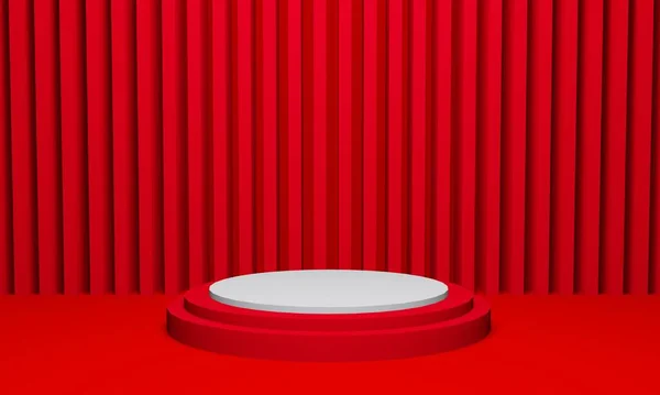 stock image 3d rendering podium stage on red striped background